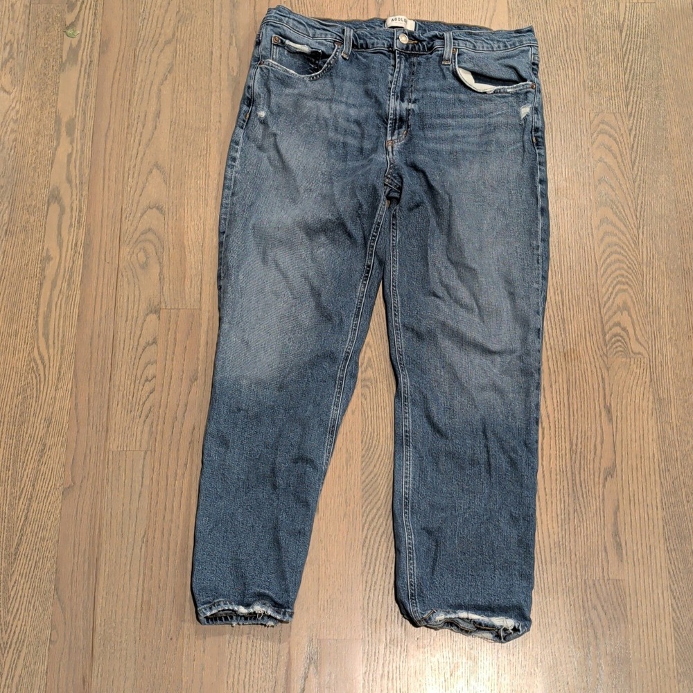 Agolde Los Angeles Distressed Straight Leg Crop Jeans Medium Wash Size 31